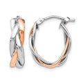 10K with White Rhodium and Rose Gold Plating Braided Hoop Earrings, 21 x 5 mm