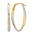 10K Gold White Rhodium-plated D/C Hoop Earrings, 36 x 2.75 mm