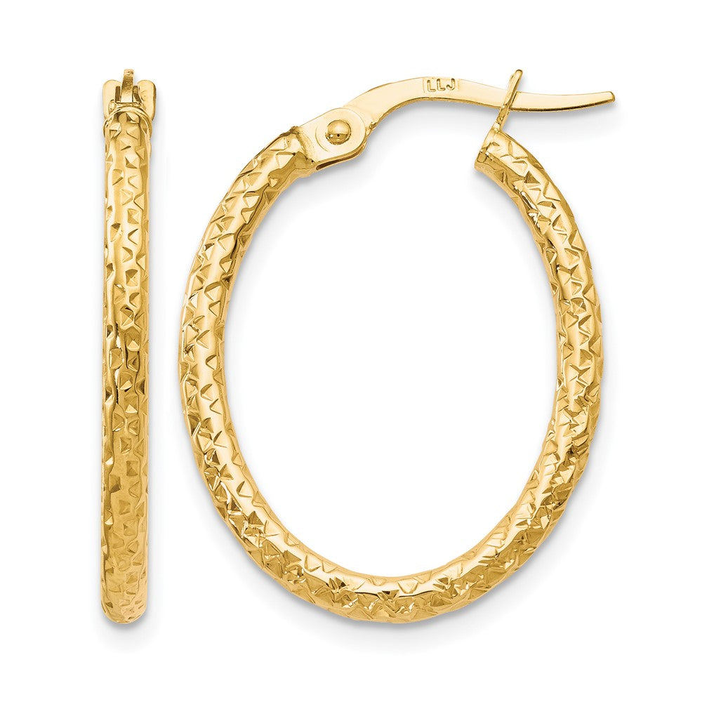 10K Polished D/C Oval Hoop Earrings, 26 x 2 mm
