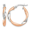 10K with White Rhodium and Rose Gold Plating Twisted Hoop Earrings, 22.5 x 20.5 mm