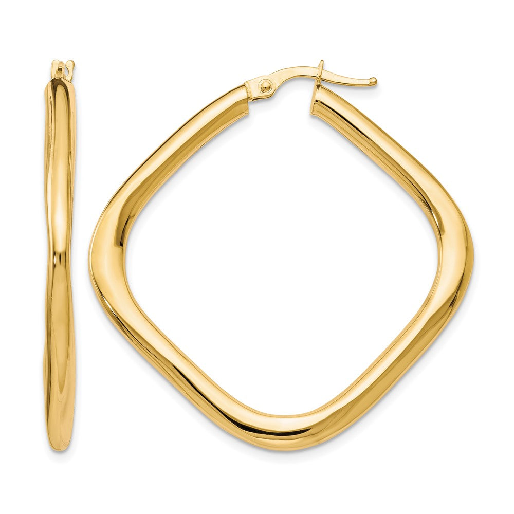 10K Polished Square Hoop Earrings, 42 x 3 mm