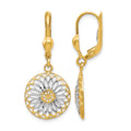 10K w/White Rhodium Polished Leverback Earrings, 30 x 8.5 mm