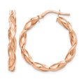 10K Rose Gold Polished Twisted Hoop Earrings, 27 x 3.25 mm