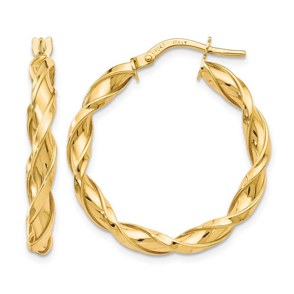 10K Polished Twisted Hoop Earrings, 27 x 3.25 mm, 1.54 g