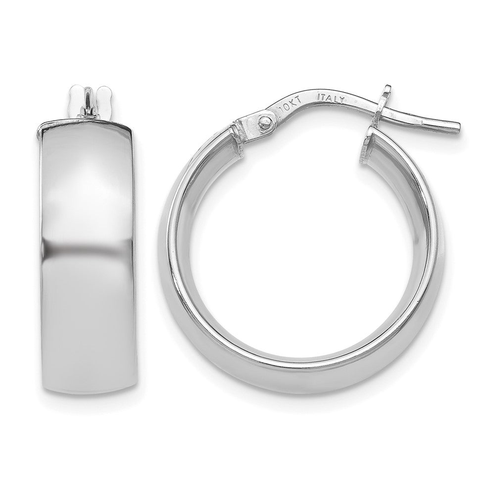 10K White Gold Polished Hoop Earrings, 14 x 6 mm
