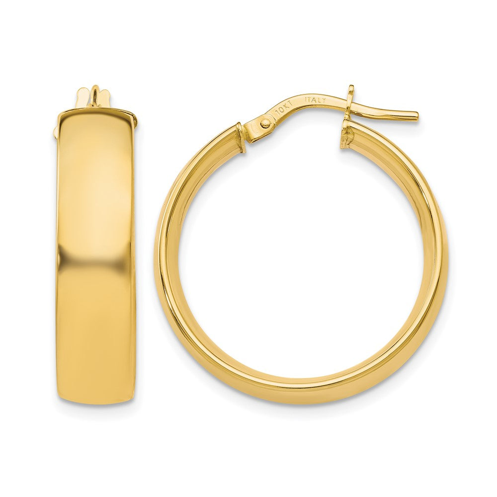 10K 6mm Polished Hoop Earrings, 25 x 6 mm