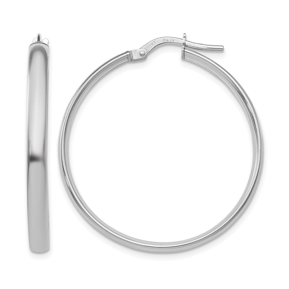 10K White Gold Polished Hoop Earrings, 30 x 3 mm