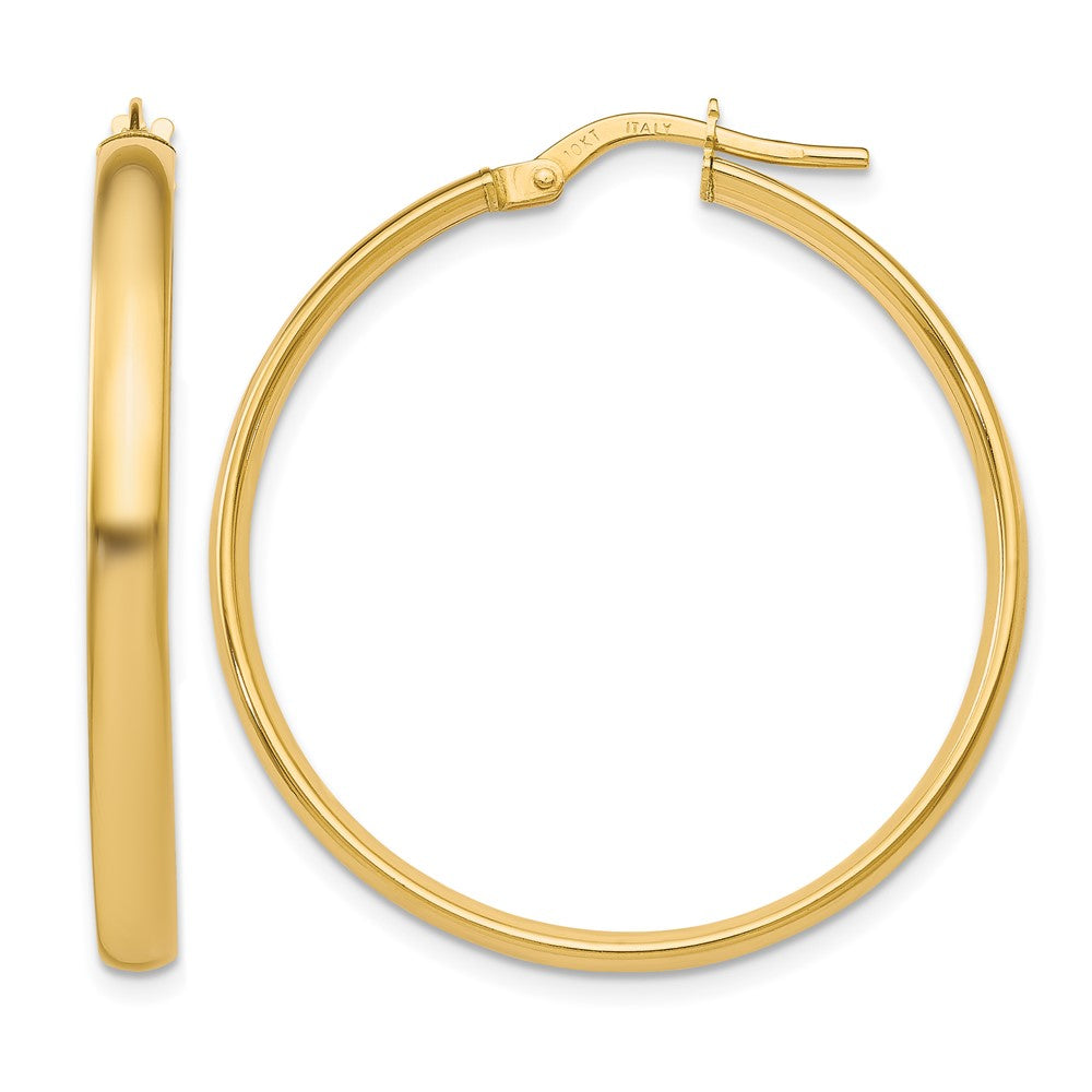 10K Polished Hoop Earrings, 30 x 3 mm
