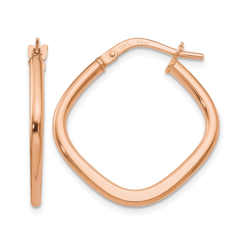 10K Rose Gold Polished Square Hoop Earrings, 21.5 x 8 mm