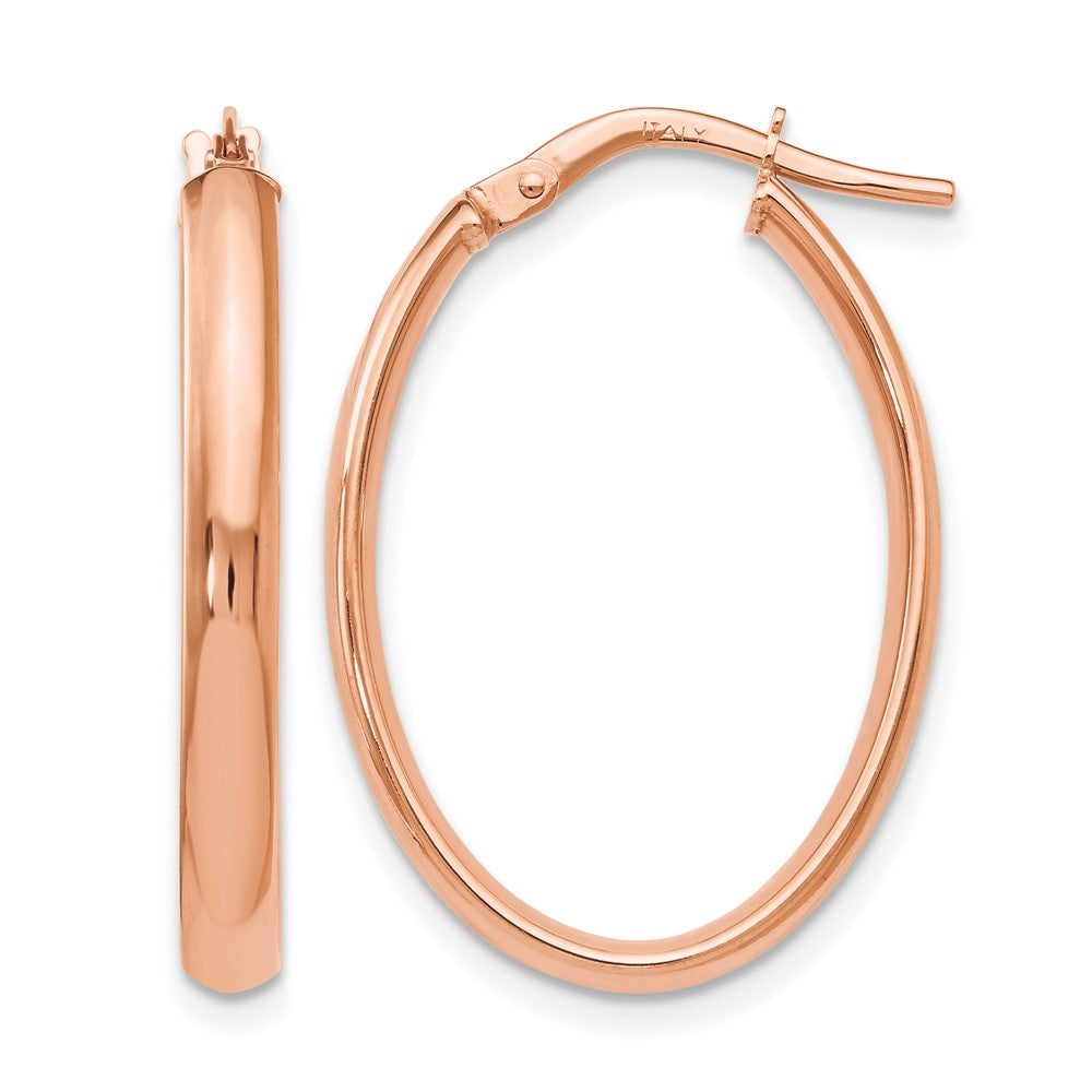 10K Rose Gold Polished Oval Hoop Earrings, 24 x 3 mm