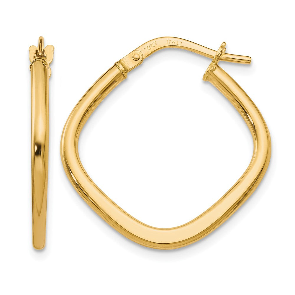 10K Polished Square Hoop Earrings, 22 x 2 mm