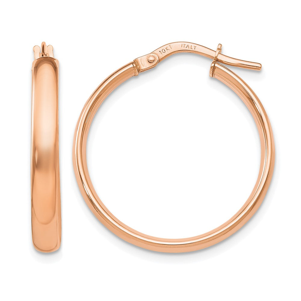 10K Rose Gold Polished Hoop Earrings, 20 x 3 mm, 1.35 g