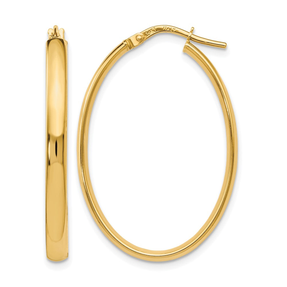 10K Polished Oval Hoop Earrings, 34 x 3 mm