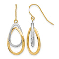 10K Two-tone Polished Shepherd Hook Dangle Earrings, 33 x 9 mm