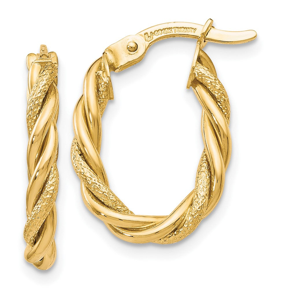 10K Polished and Textured Gold Earrings, 18 x 12.5 mm
