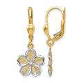 10K Rhod-plated Polished D/C Filigree Flower Leverback Earrings, 20.75 x 6.25 mm