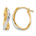 10K w/Rhodium Polished Twisted Hoop Earrings, 18 x 5 mm