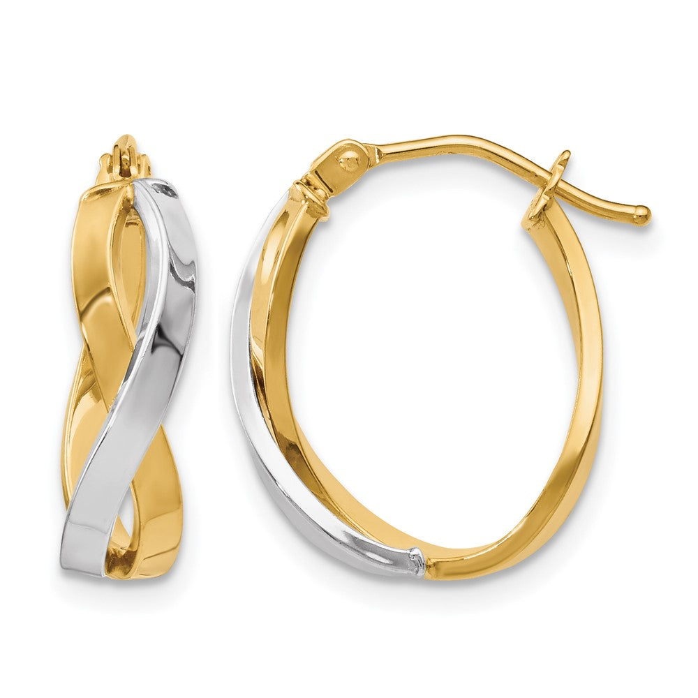 10K w/Rhodium Polished Twisted Hoop Earrings, 18 x 5 mm