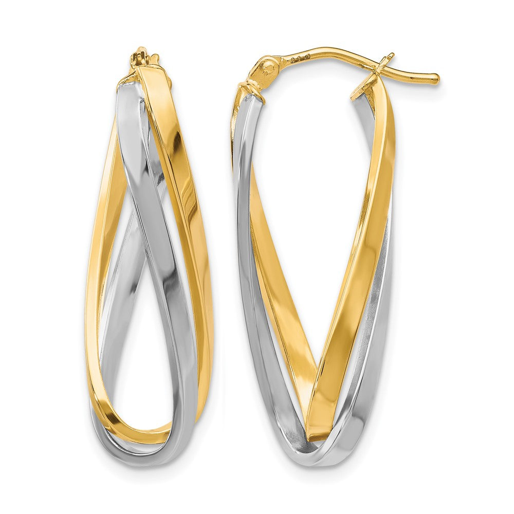 10K w/Rhodium Polished Twisted Hoop Earrings, 29 x 14.5 mm