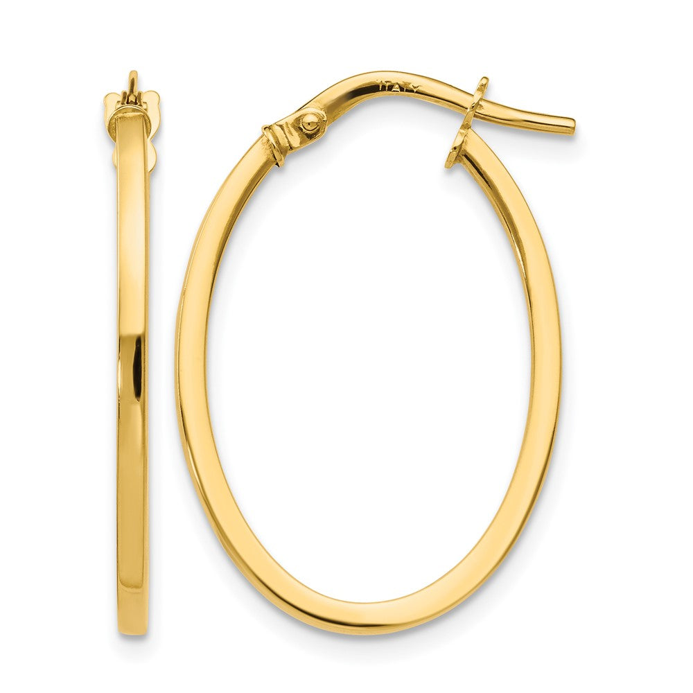10K Polished Oval Hoop Earrings, 23 x 1.5 mm