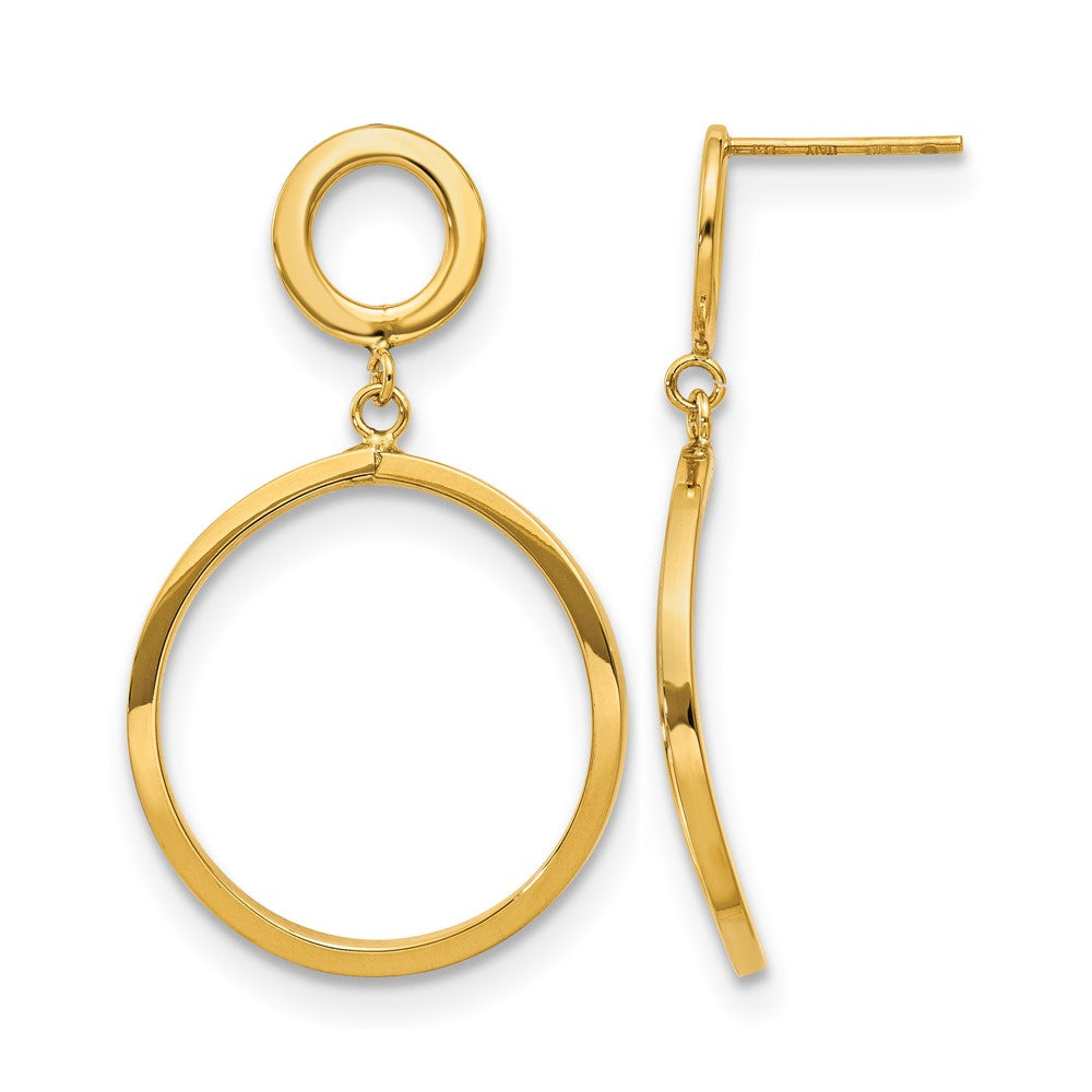 10K Polished Round Post Dangle Earrings, 37 x 36 mm