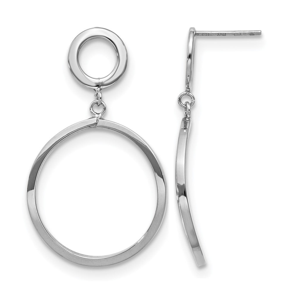 10K with White Rhodium Plating Polished Round Post Dangle Earrings, 37 x 36 mm
