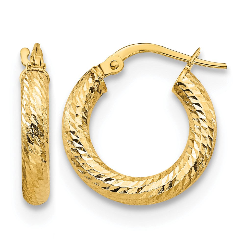 10K 3x17 D/C Round Hoop Earrings, 17 x 17 mm