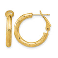10K 3x15 D/C Round Omega Back Hoop Earrings, 21.65 x 3 mm