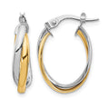 10K with Rhodium Polished Hoop Earrings, 20 x 14 mm