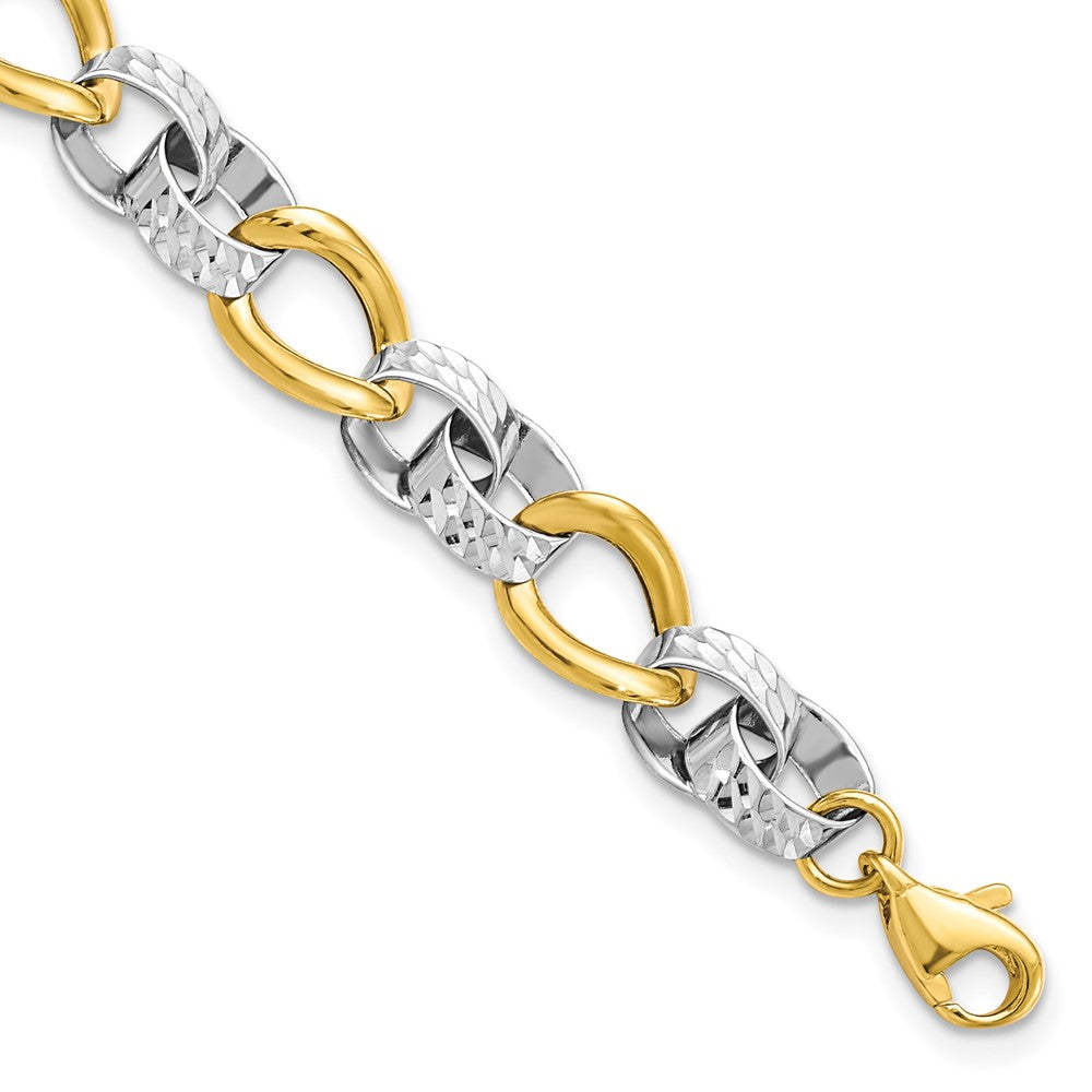 10K Two-tone Polished and D/C Link Bracelet, 7.5 x 7 mm