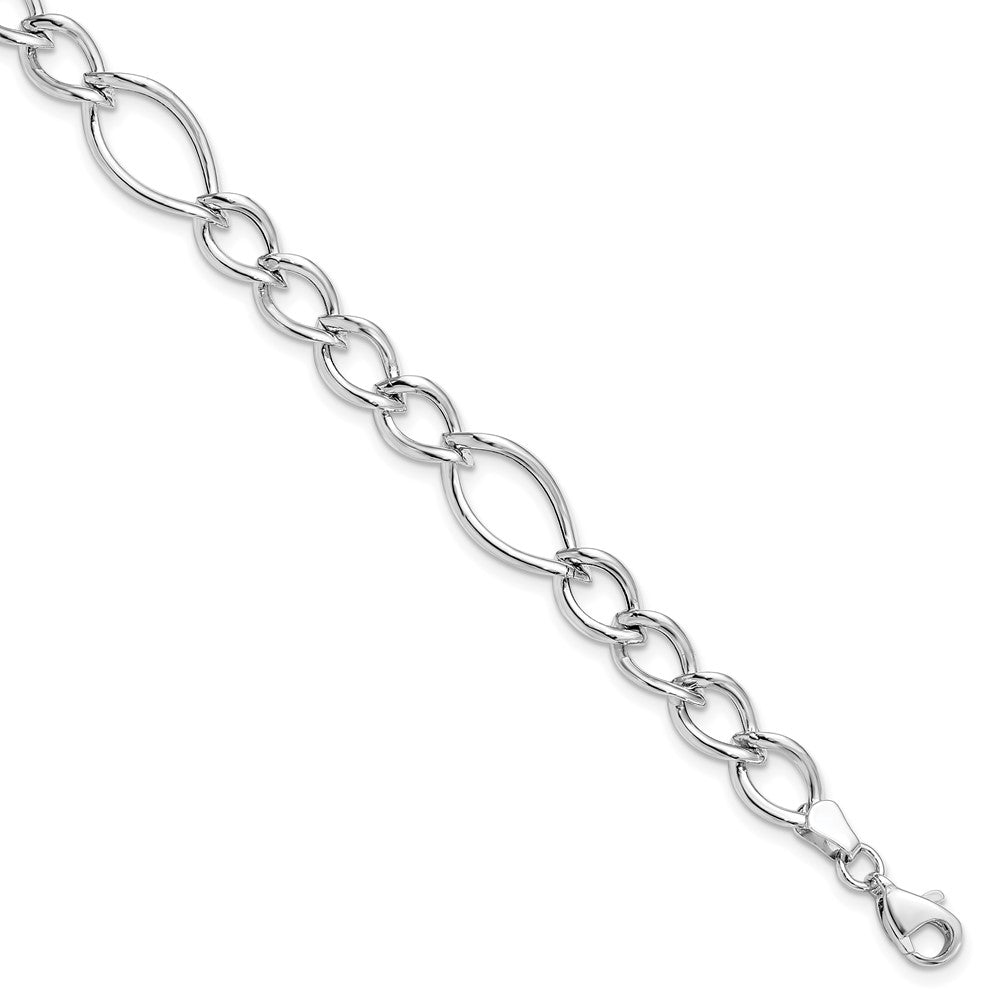 10K White Gold Polished Link Bracelet, 7.5 x 9 mm