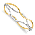 10K w/ White Rhodium Polished Twisted Bangle Bracelet, 7 x 15 mm