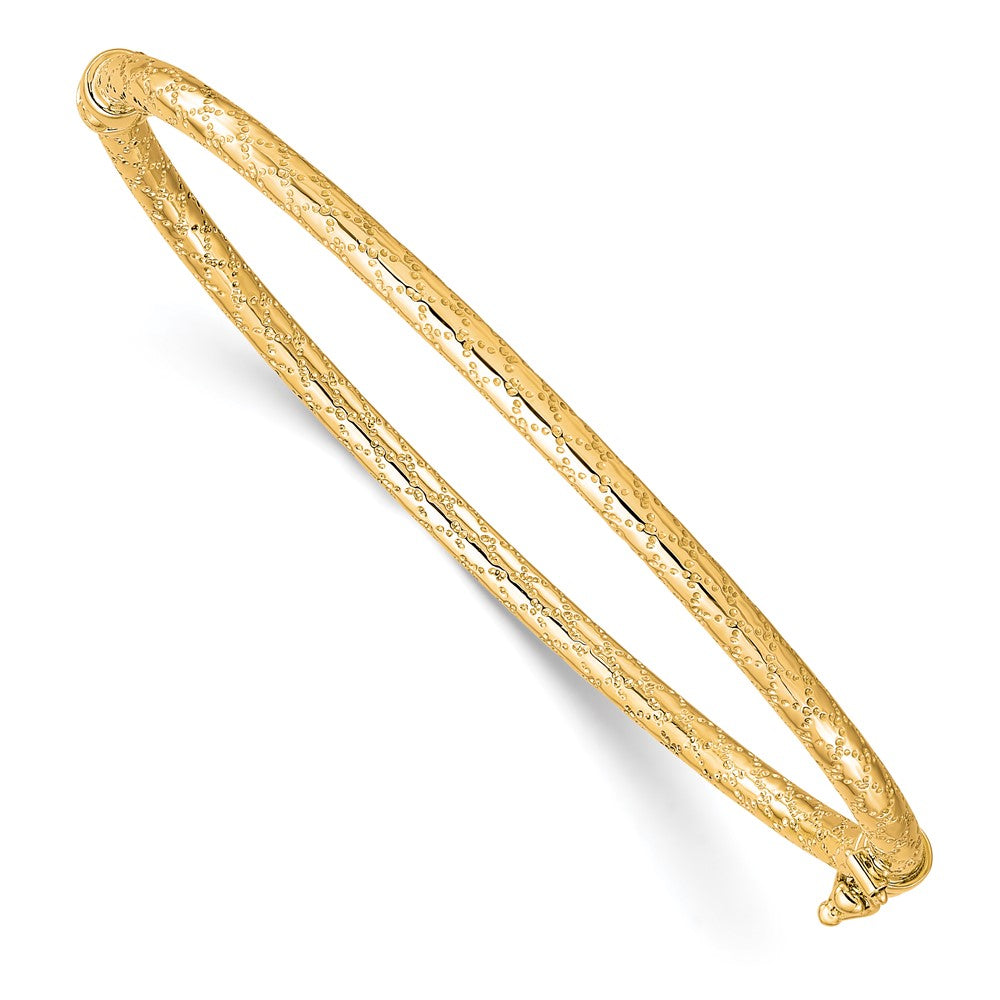 10K Polished and Textured Hinged Bangle, 18.5 mm