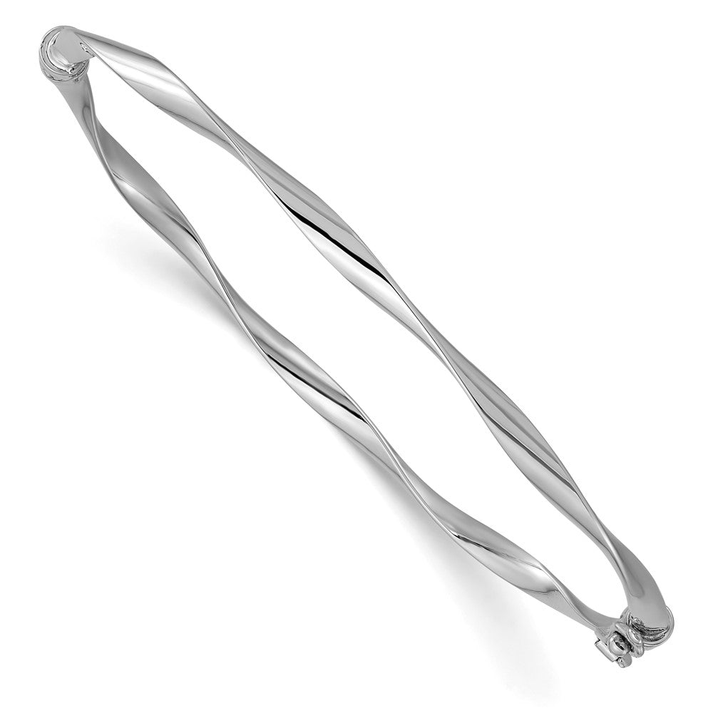 10K White Gold Polished Hinged Bangle, 16 mm