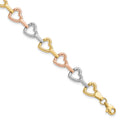 10K Tri-color Heart Bracelet, 7.5 x 8 mm