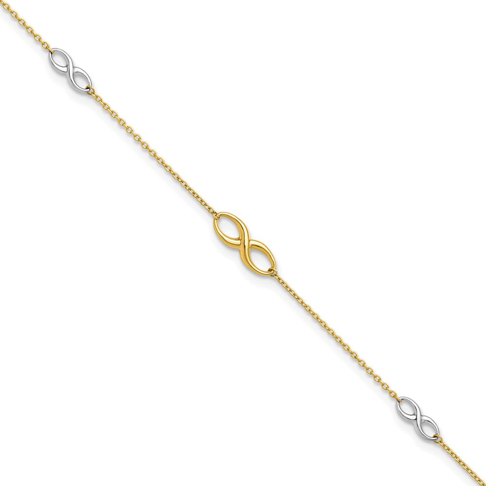 10K Two-tone Infinity 4-Station 9 inch Plus 1 inch Extender - Total 10 inch Anklet, 9 x 7.75 mm