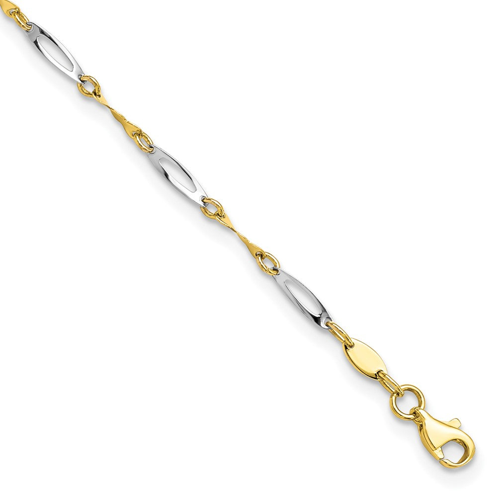 10K Two-tone Twisted Link 9 inch Plus 1 inch Extender - Total 10 inch Anklet, 9 x 2.5 mm