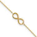10K Polished Infinity 9 inch Plus 1 inch Extender - Total 10 inch Anklet, 9 x 1 mm
