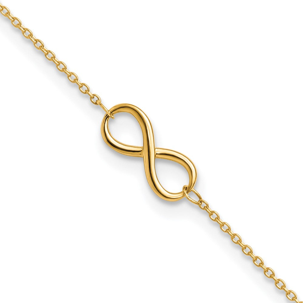 10K Polished Infinity 9 inch Plus 1 inch Extender - Total 10 inch Anklet, 9 x 1 mm