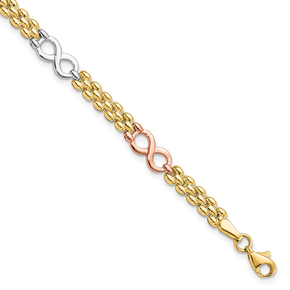 10K Tri-color Reversible Infinity Bracelet, 7.5 x 5 mm