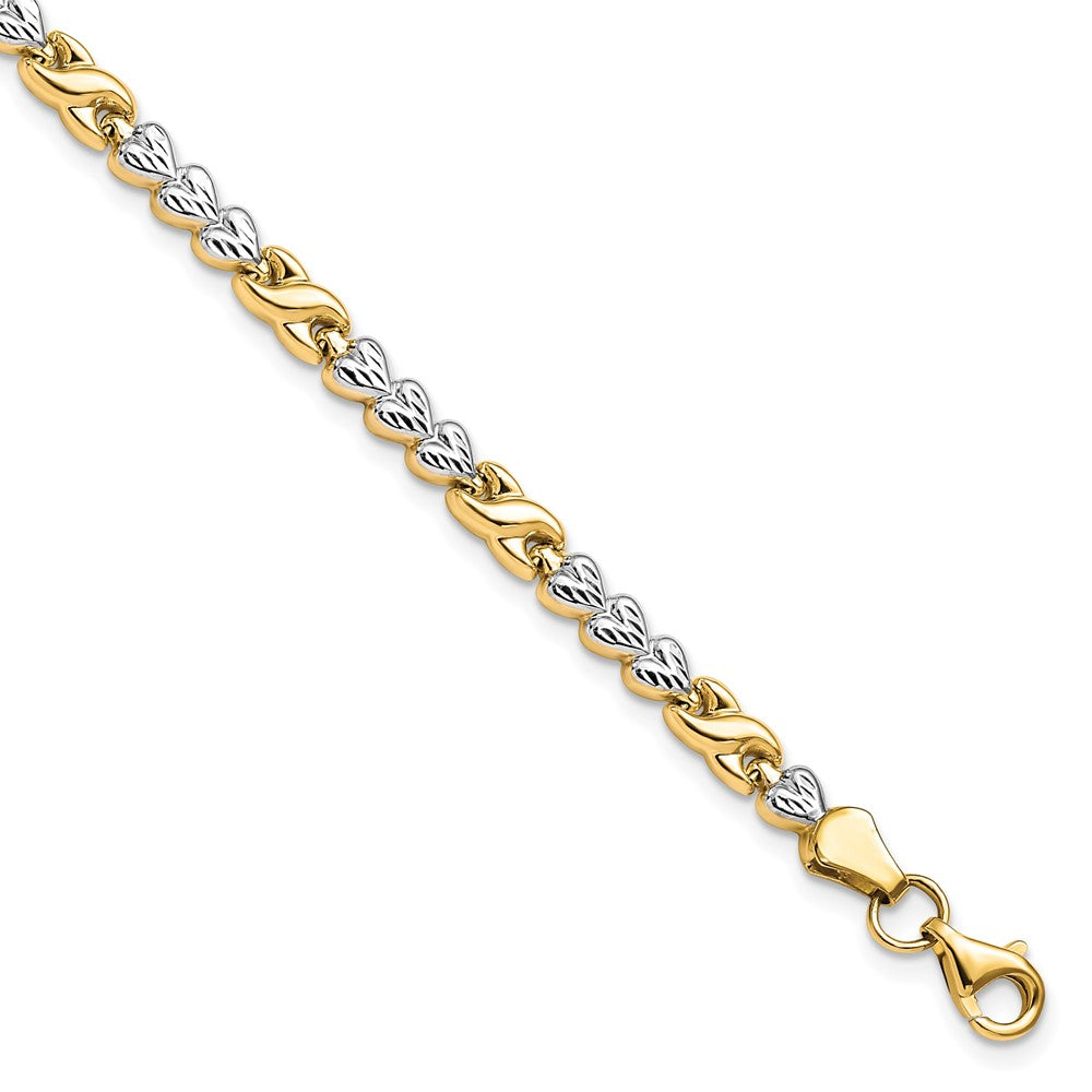 10K w/Rhodium D/C Infinity and Heart Bracelet, 7.25 x 5 mm