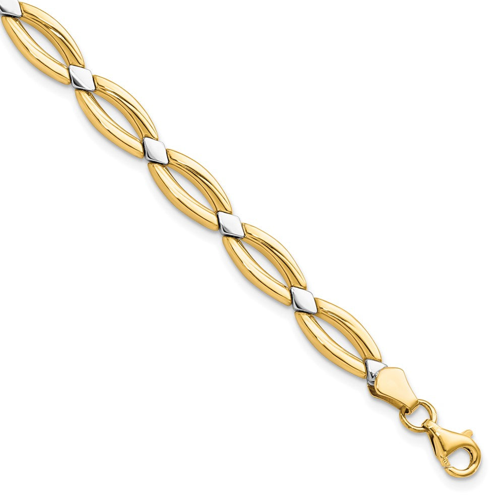 10K w/Rhodium Fancy Link Bracelet, 7.25 x 6 mm