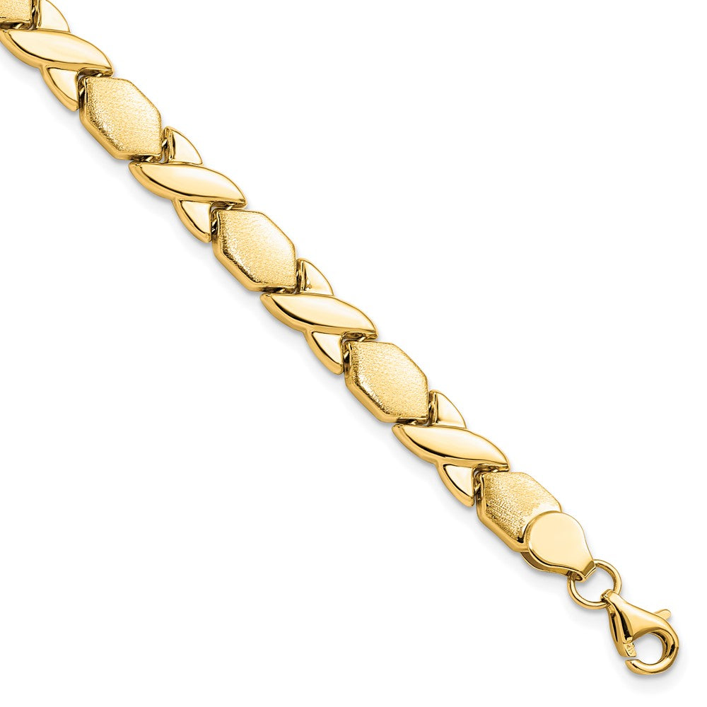 10KPolished and Brushed X/O Fancy Bracelet, 7.25 x 7 mm