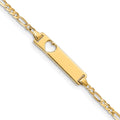 10k Polished Solid Chain/Solid Plate Figaro Link Cut-out Heart 20x5mm Plate 7 inch ID Bracelet, 7 x 5.01 mm