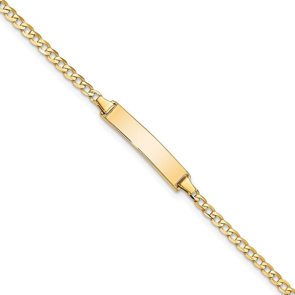 10k Polished Solid Chain/Solid Plate Flat Curb Link 22x5mm Plate 7 inch ID Bracelet, 7 x 4.07 mm
