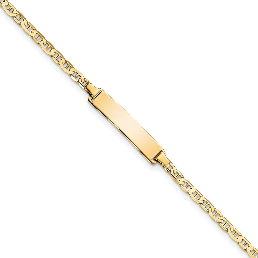 10k Polished Solid Chain/Solid Plate Flat Anchor Link 22x5mm Plate 7 inch ID Bracelet, 7 x 4.07 mm