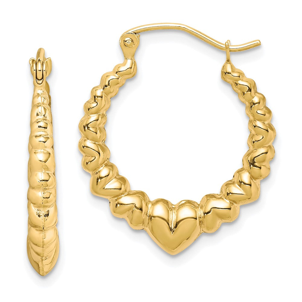 10k Polished Hollow Scalloped Heart Hoop Earrings, 15 x 3 mm
