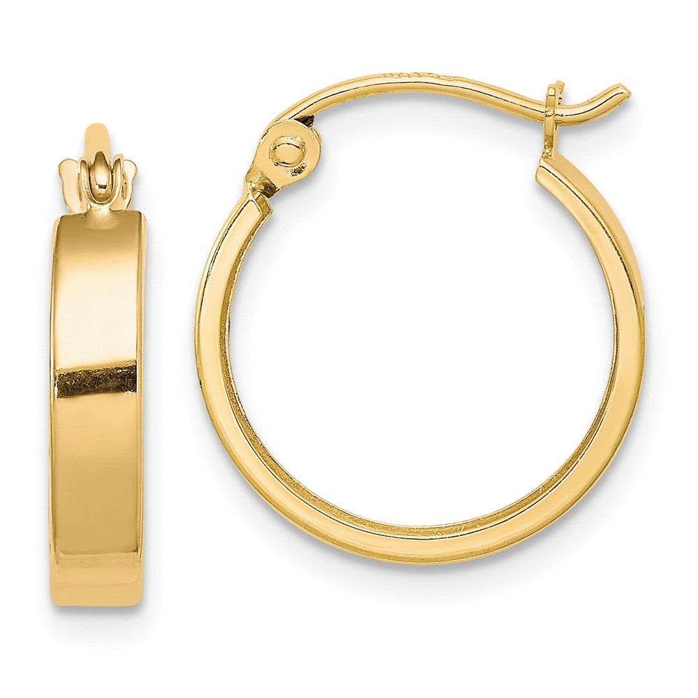 10K Square Tube Hoop Earrings, 15 x 3 mm