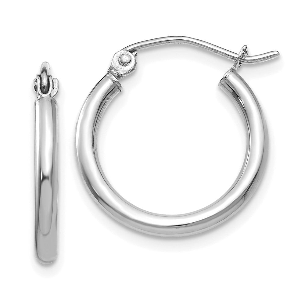10K White Gold Polished 2mm Tube Hoop Earrings, 13 x 2 mm, 0.91 g
