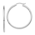 10K White Gold Polished 2mm Tube Hoop Earrings, 30 x 2 mm